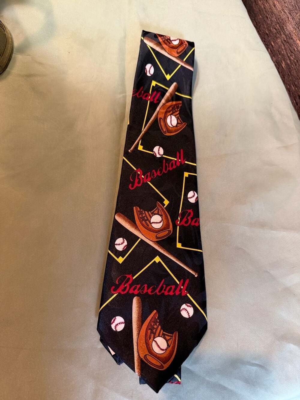Fratello Baseball Print Necktie Black Polyester